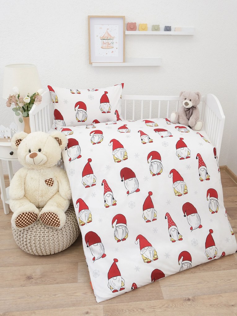 Vianočné bavlnené obliečky Renforcé do postieľky – Trpaslíci biele