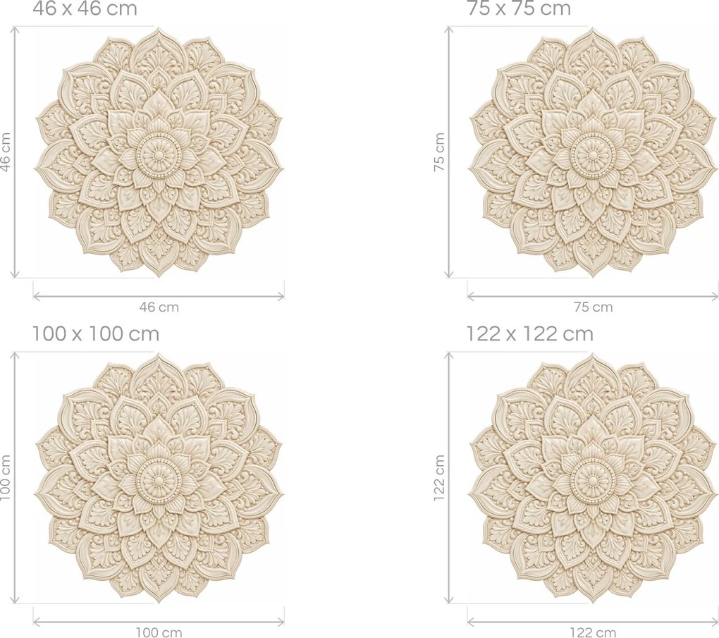 Krémová mandala plastická textilná preliepateľná dekorácia na stenu arch 46 x 46 cm