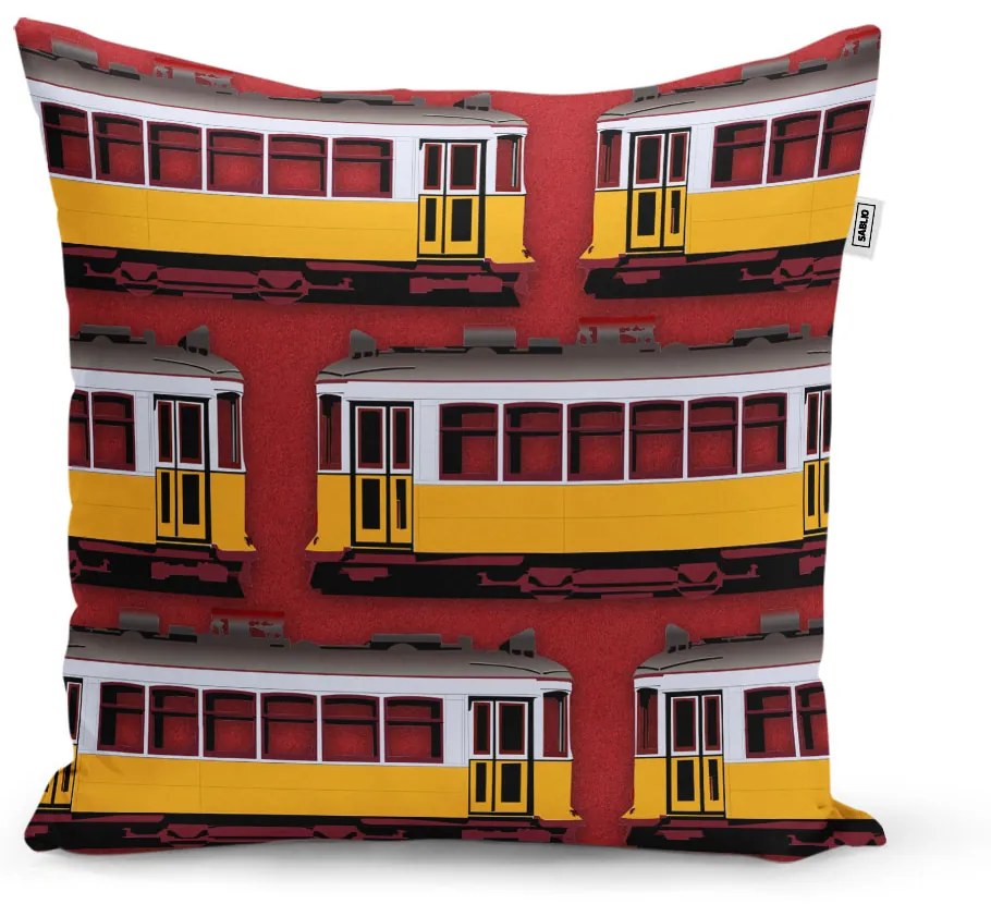 Sablio Vankúš Lisabonské historické električky Červený Pattern - 50x50 cm
