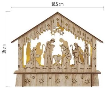 Drevený LED vianočný betlehem s časovačom Bethle 15 cm teplá biela