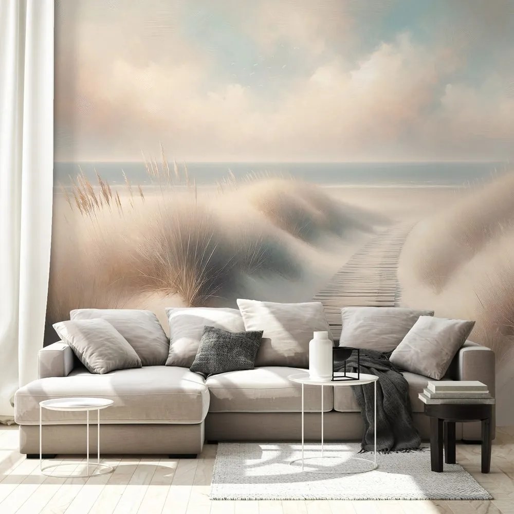 Tapeta piesková pláž s drevenou cestou