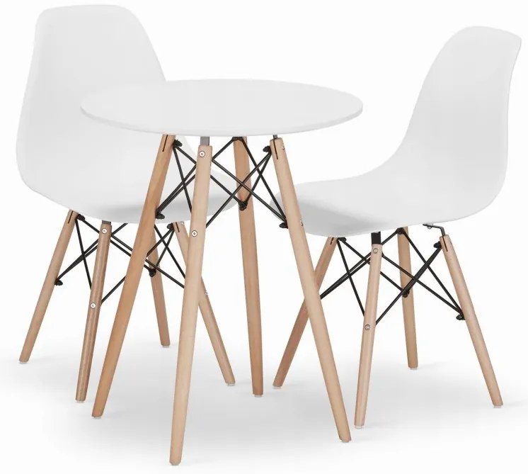 Jedálenská zostava TODI 60cm okrúhly stolový set biely + 2 stoličky OSAKA biele