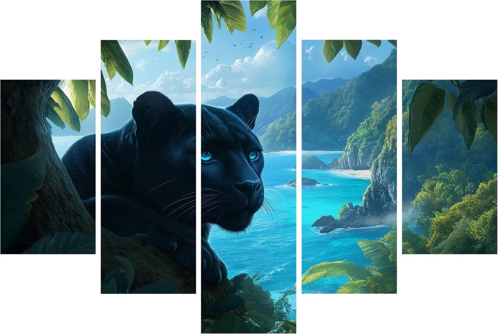 Obraz - Čierny panter v džungli (150x105 cm)