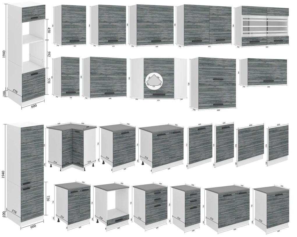 Kuchynská skrinka Belini Premium Full Version nad digestor 60 cm šedý antracit Glamour Wood