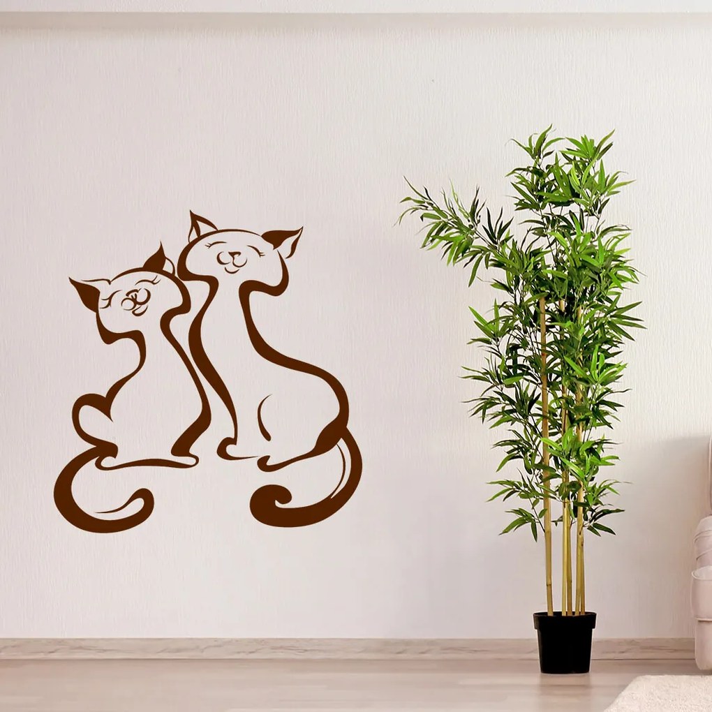 Veselá Stena Samolepka Mačací pár Farba: hnědá, Veľkosť: 100 x 108 cm