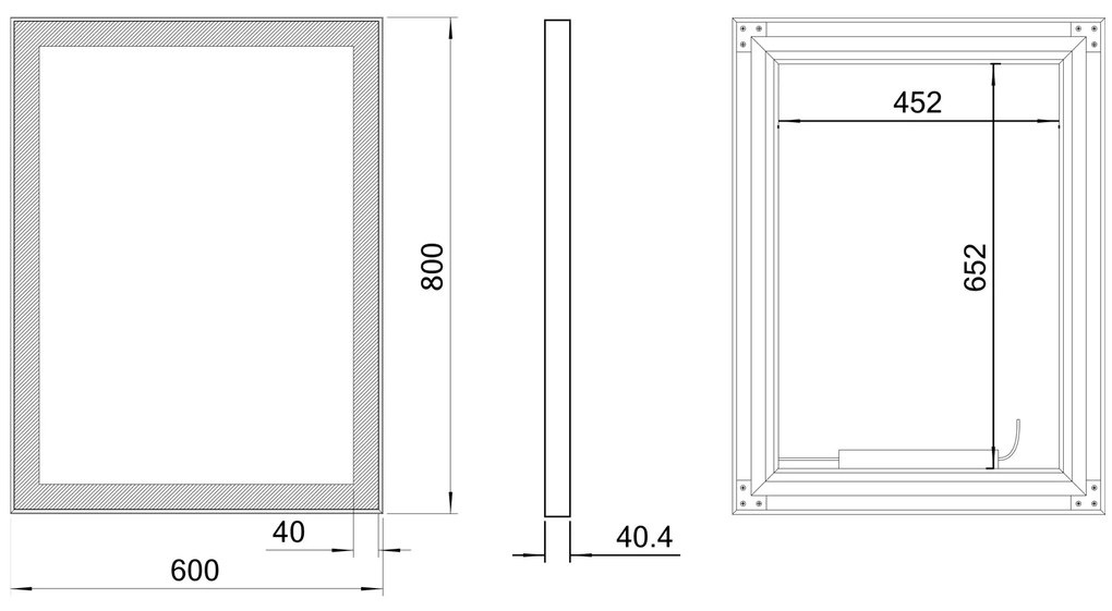 Sapho, GANO zrkadlo s LED osvetlením 60x80cm, čierna