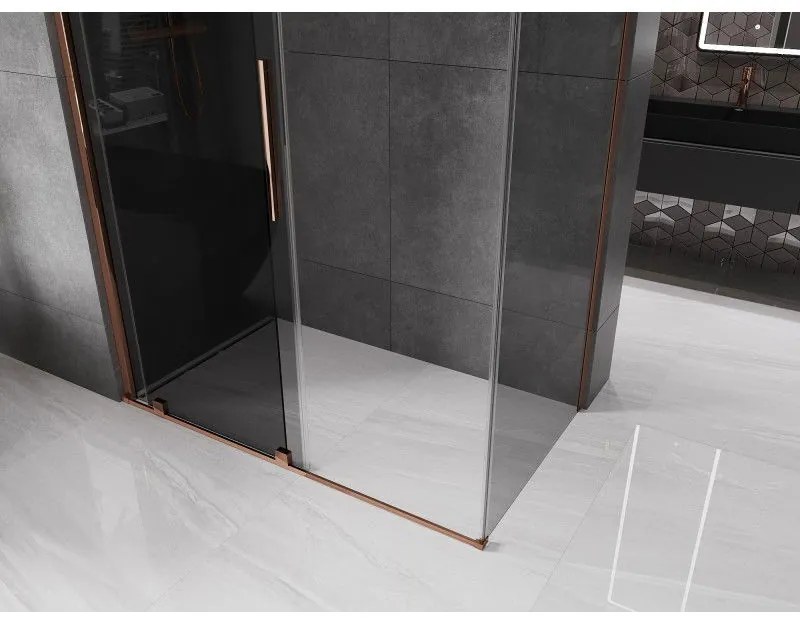 Mexen Velar, sprchový kút s posuvnými dverami 150 x 80 cm, 8mm šedé sklo, ružové zlato, 871-150-080-41-60