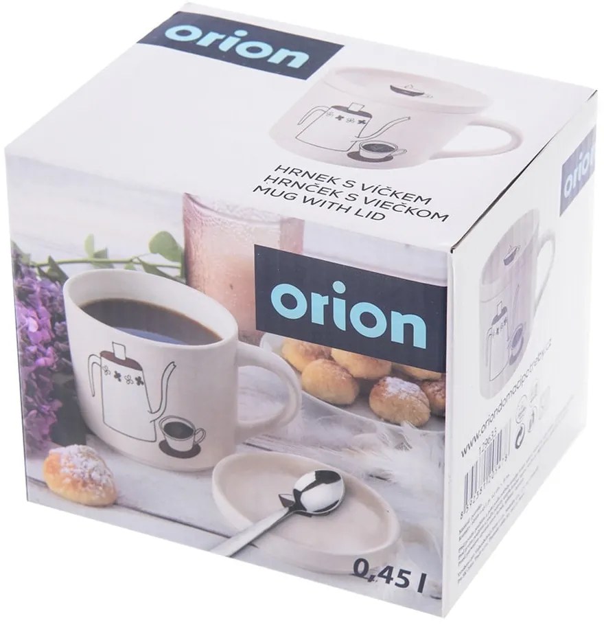 Biely porcelánový hrnček s viečkom 450 ml – Orion