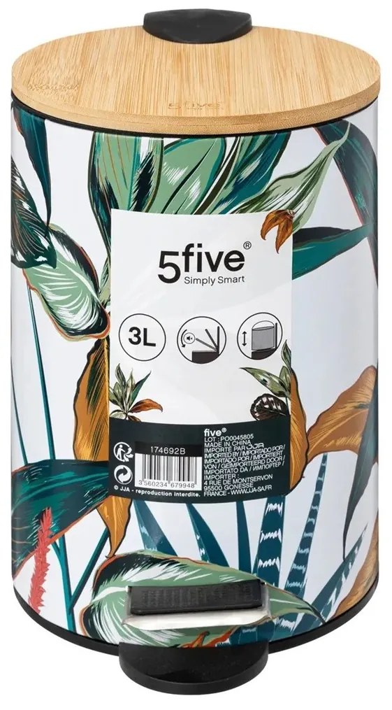 5five Simply Smart Odpadkový kôš Palawan, viacfarbná/s drevenými prvkami, 3 l