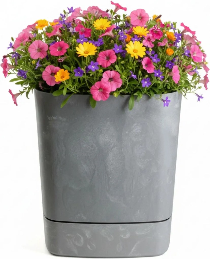 PLASTOVÝ KVETINÁČ CUBI 30X33 CM IMITÁCIA BETÓNU SIVÁ