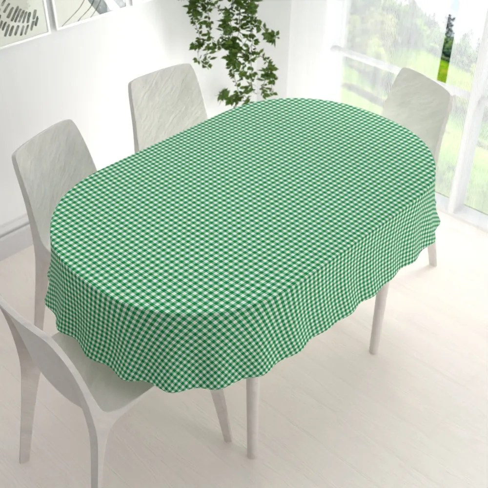Biante Bavlnený oválny obrus Sandra SA-058 Zeleno-biele kocky 140x200 cm