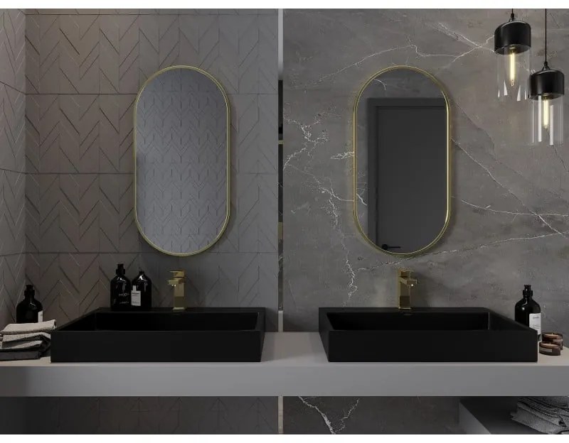 Mexen Loft, oválne kúpeľňové zrkadlo 80 x 40 cm, farba rámu zlatá lesklá, 9851-080-040-000-50