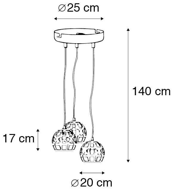Priemyselné závesné svietidlo čierne okrúhle 3-žiarovkové - Bobby