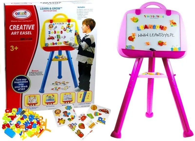 LEAN Toys Stojanová magnetická tabuľa s perom ružová
