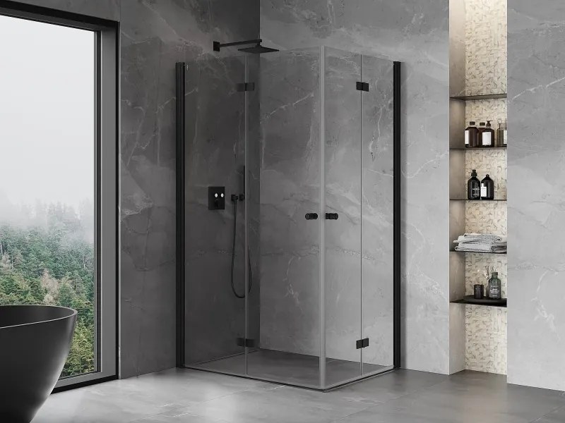 Mexen Mist-F Duo, skladací sprchový kút 115 x 80 cm, číre sklo, čierny profil, 8A6-115L-080P-70-00