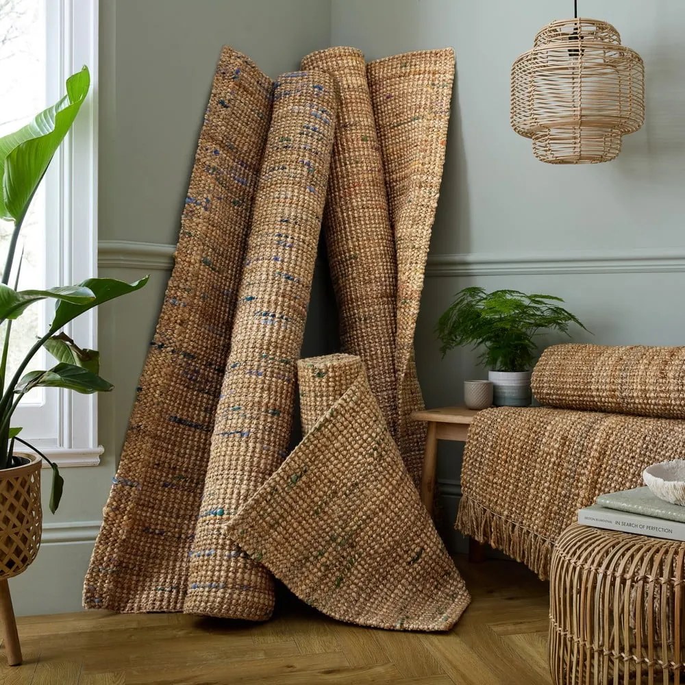 Ručne tkaný jutový koberec v modro-prírodnej farbe 200x290 cm Jute Boucle Blue – Flair Rugs