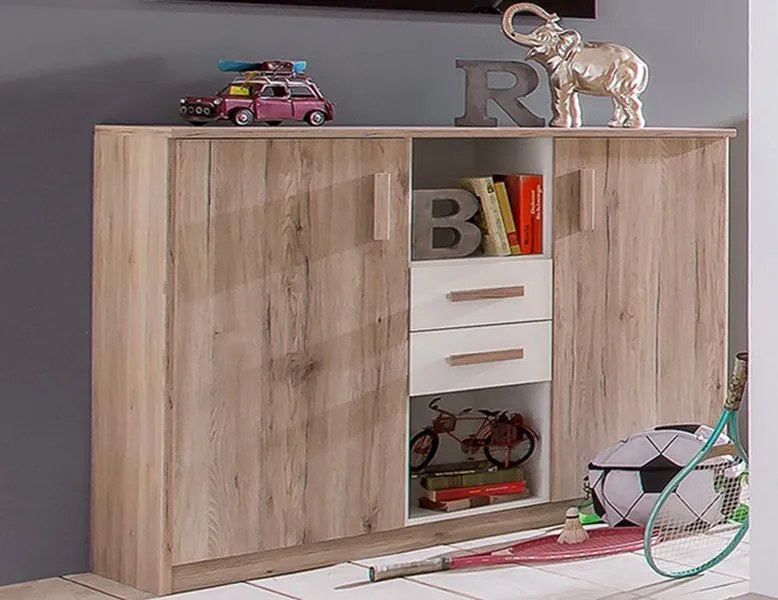 Široká komoda Cariba, dub san remo/biela