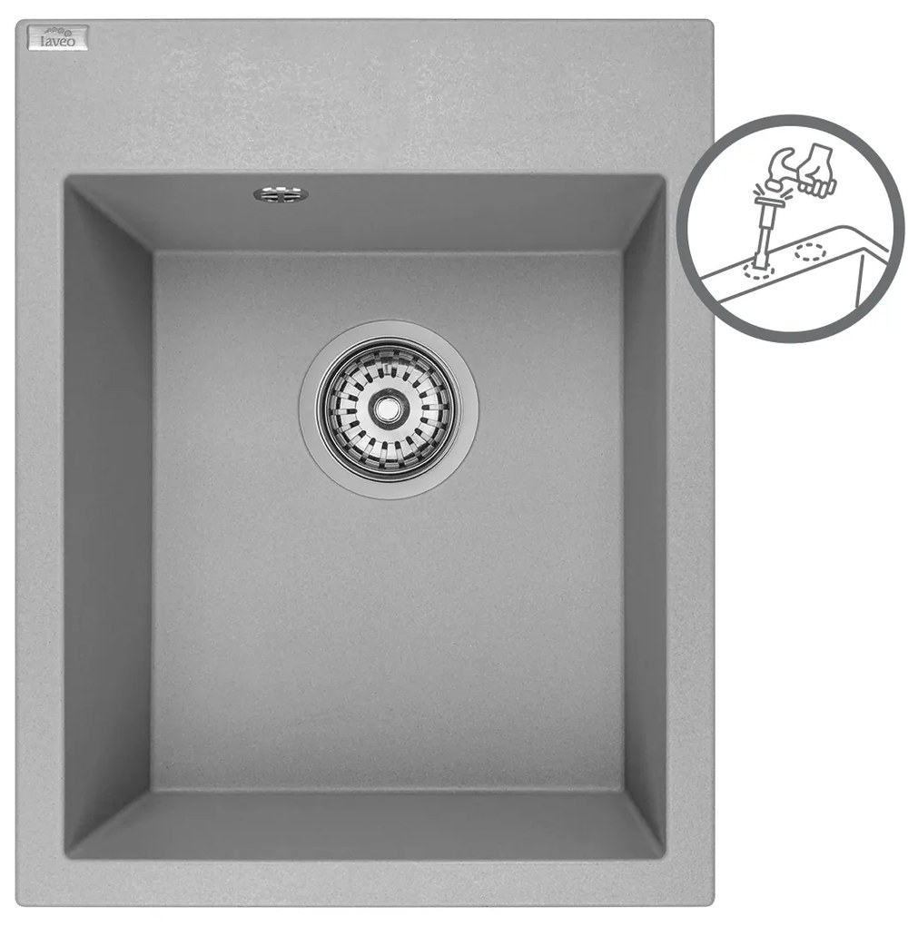 Laveo Monchichi, 1-komorový granitový drez 390x500x205 mm, šedá, LAV-SBO_510Y