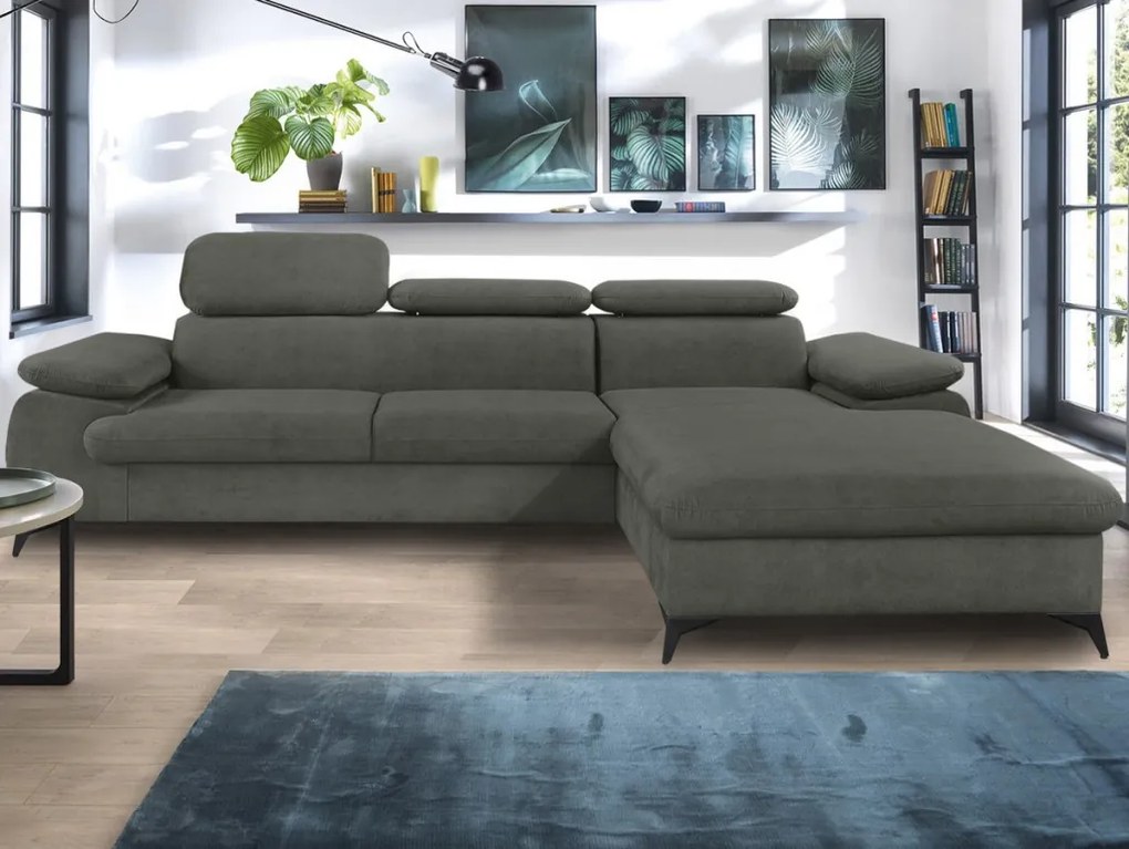 Rohová sedacia súprava Scala, olivovo zelená látka, pravý roh