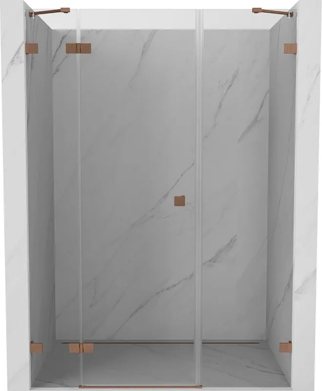 Mexen Lunar, ľavé otočné sprchové dvere 150 cm, 8mm číre sklo, medený matný profil, 834S-150-050-65-00-L