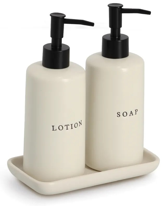 Zeller Present Súprava keramických dávkovačov na mydlo a mlieko s miskou SOAP+LOTION