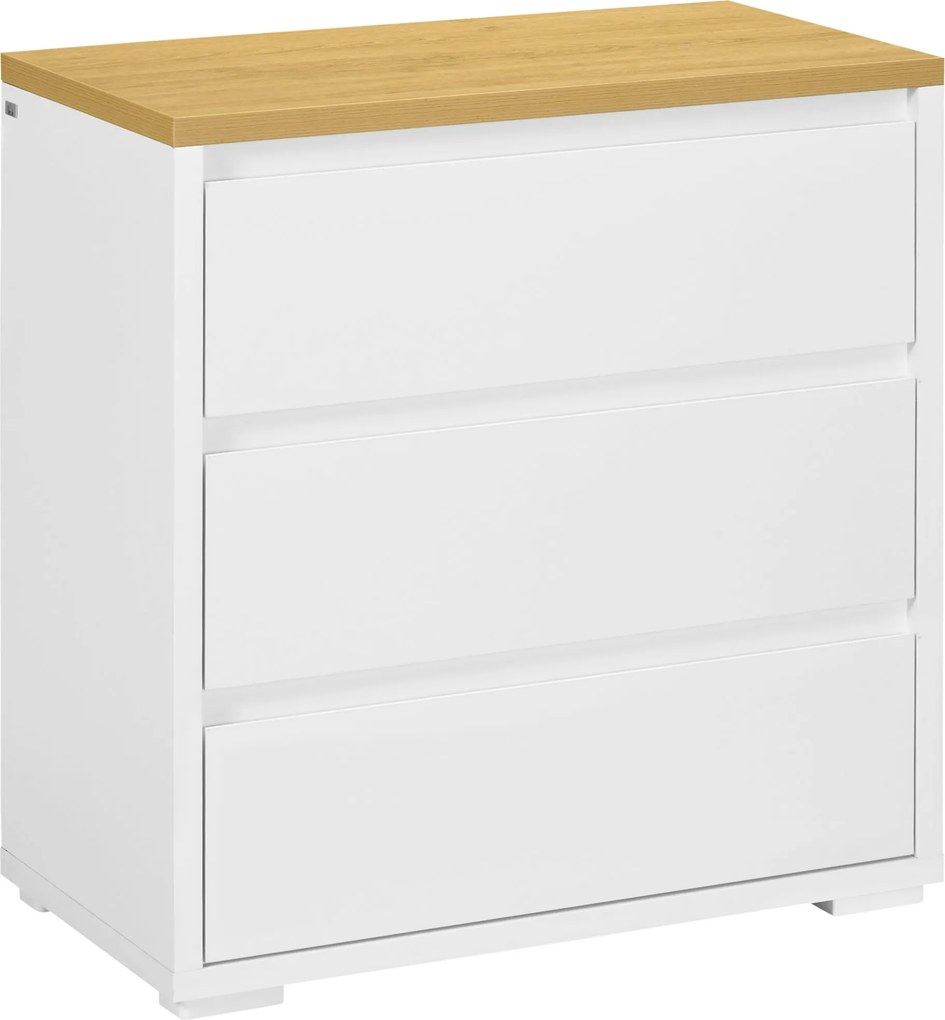 HOMCOM Biela Komoda z Drevotriesky s 3 Zásuvkami na Spálňu, Štúdium a Obývaciu Izbu, 70x37x75cm | Aosom