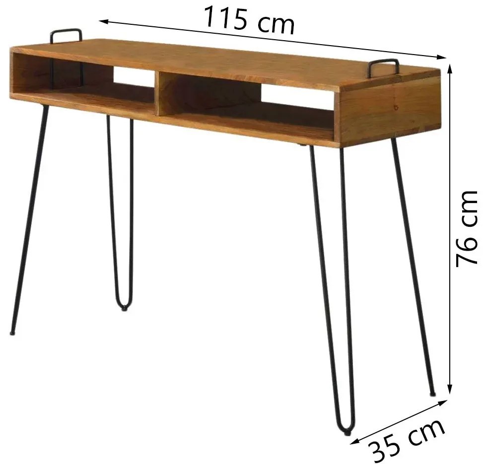 Konzolový stolík QUINTO 115x35 cm akáciové drevo, vintage