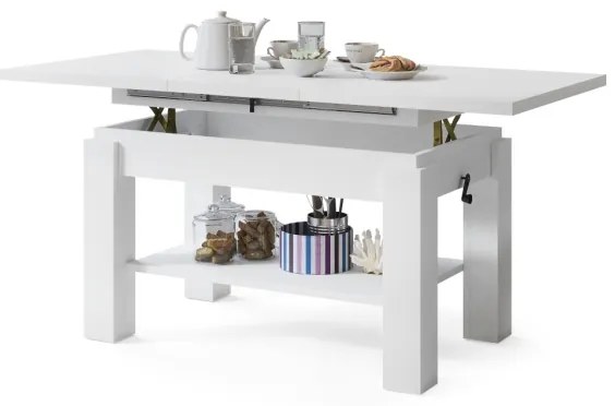 Rozkladací konferenčný/jedálenský stôl s policou ADONIS biela