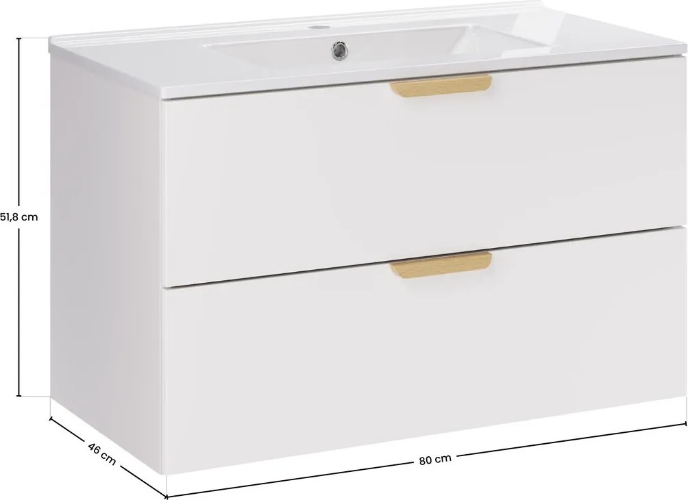 Závesná kúpeľňová skrinka Aster Lava so zápustným umývadlom 80 cm biela