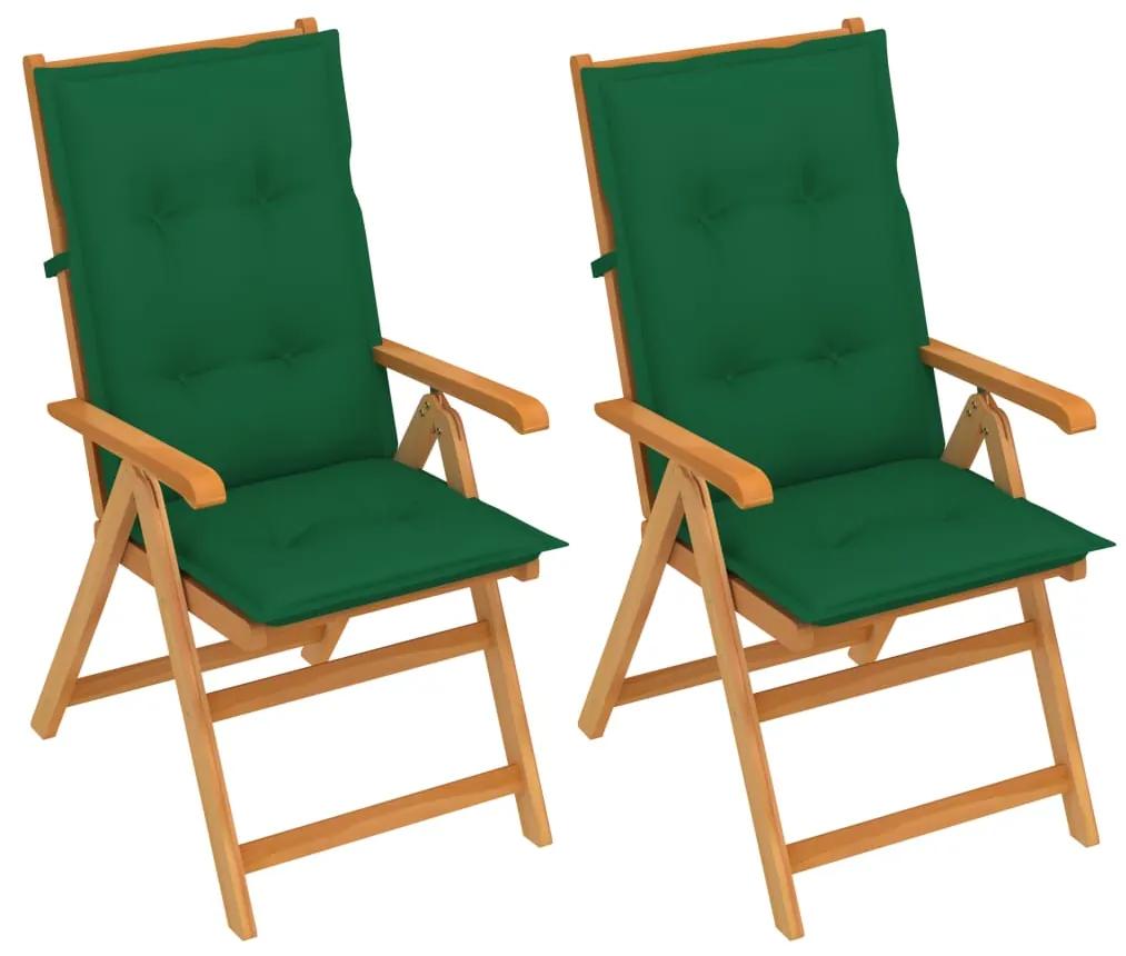 Záhradné stoličky 2 ks so zelenými podložkami tíkový masív 3062396