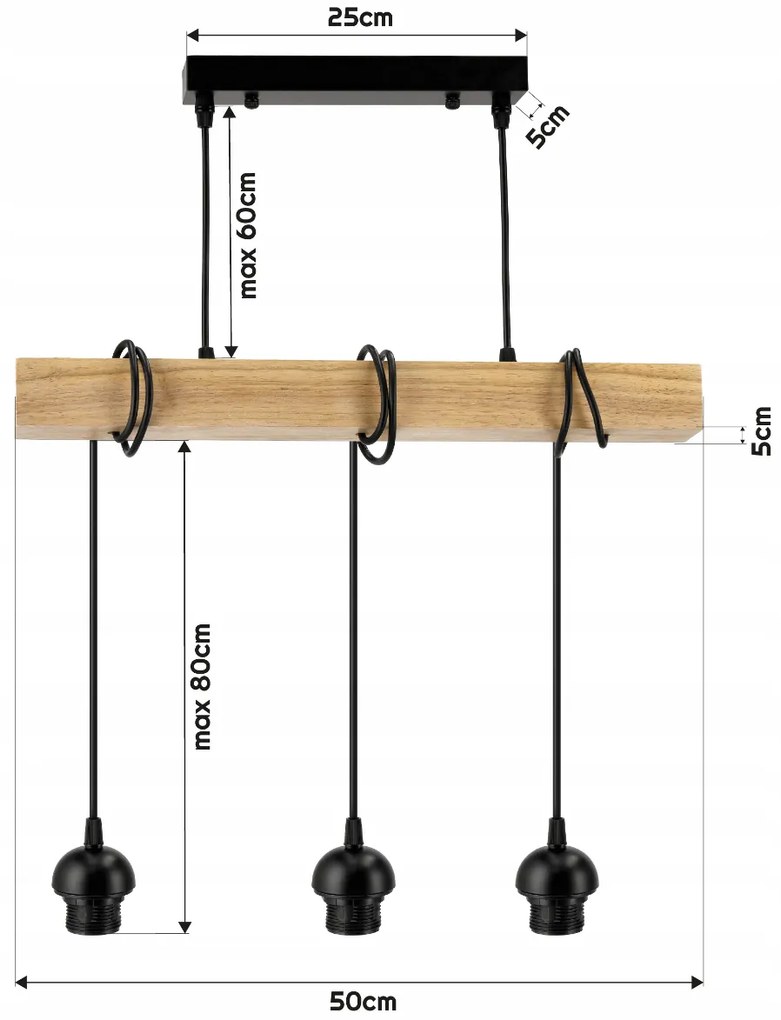 BERGE Závesné stropné svietidlo LED drevený trám 3xE27 Luster Spring biely