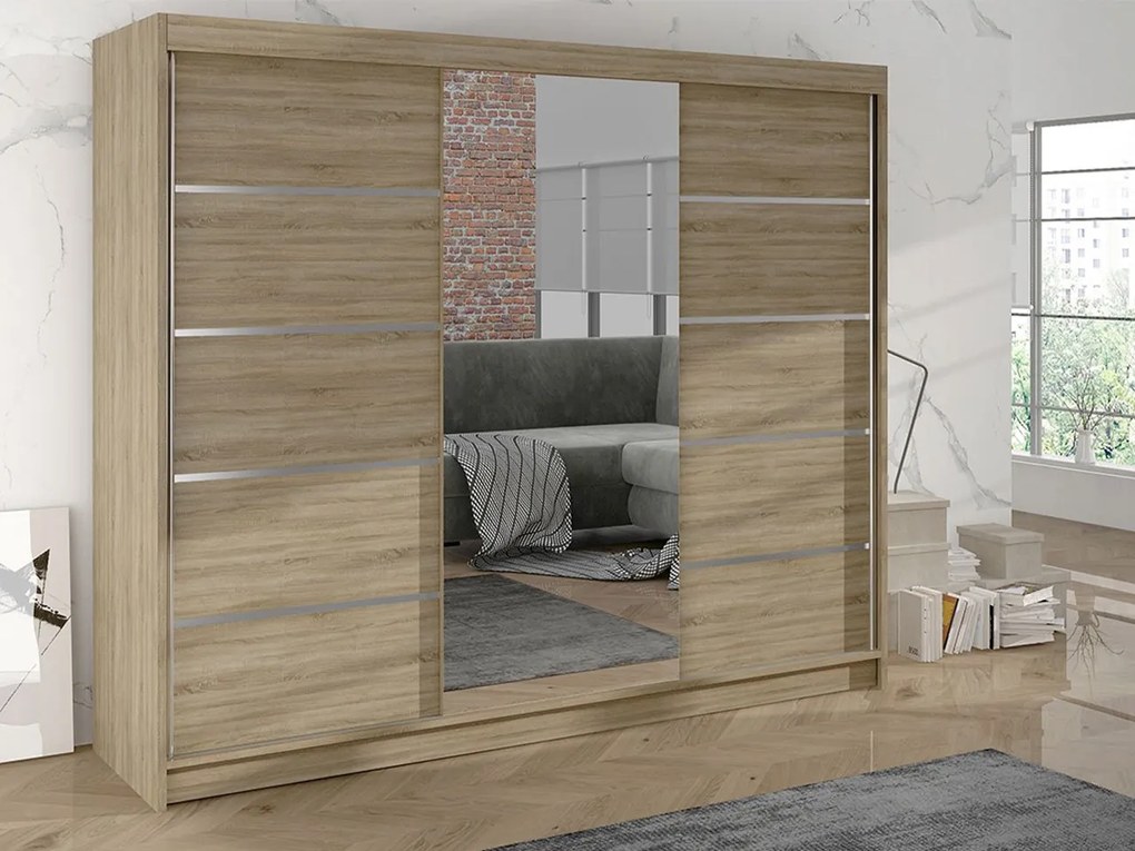 Šatníková skriňa s posuvnými dverami Geneva VI, Farby: čierny / dub artisan