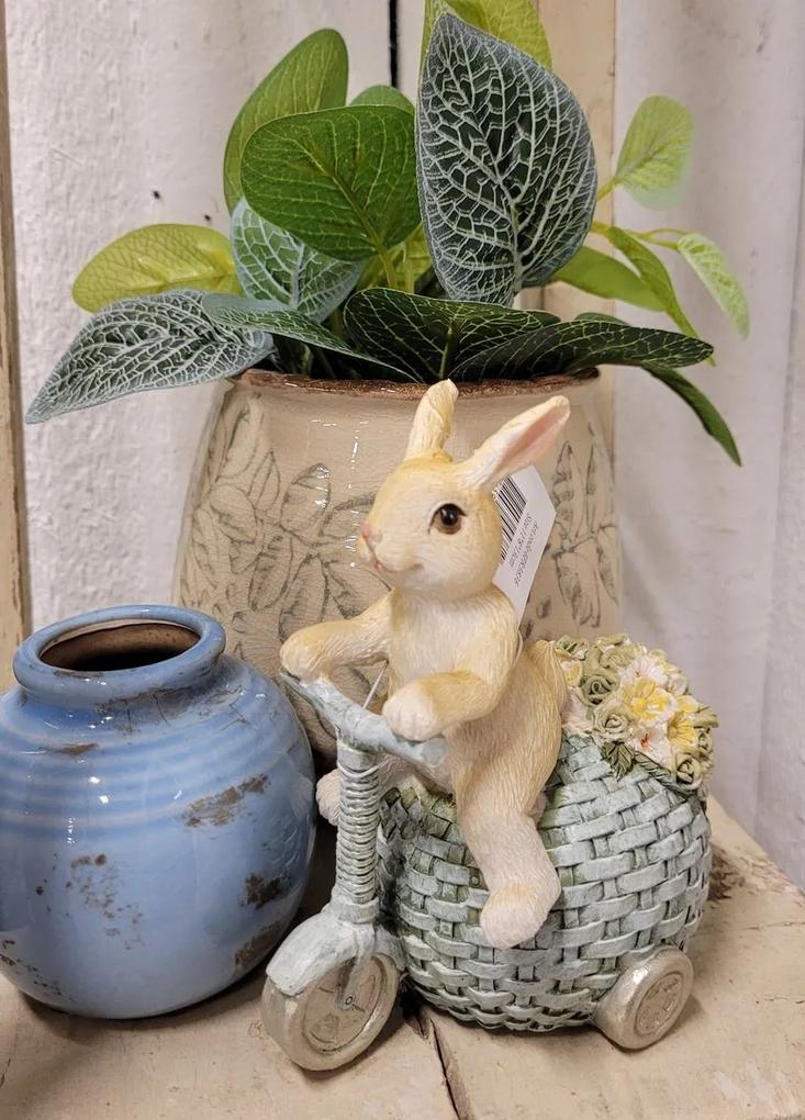 Dekorácia soška králik na vajíčku trojkolke - 11*8*13 cm