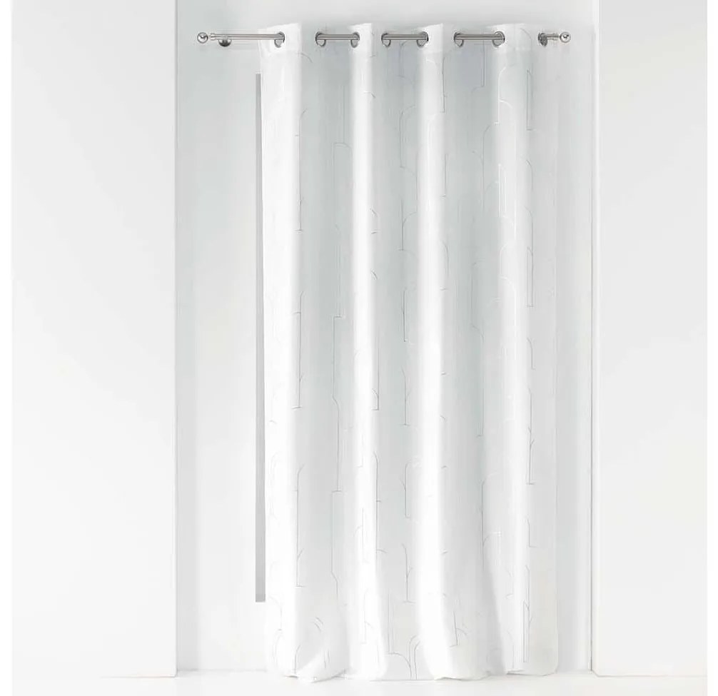Krásny jemný biely hotový záves so strieborným vzorom 140 x 260 cm