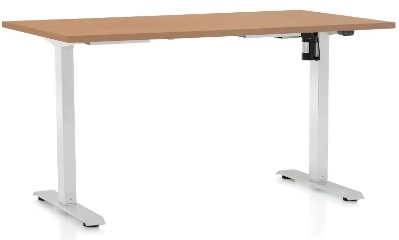 Výškovo nastaviteľný stôl OfficeTech A, 140 x 80 cm, biela podnož, buk