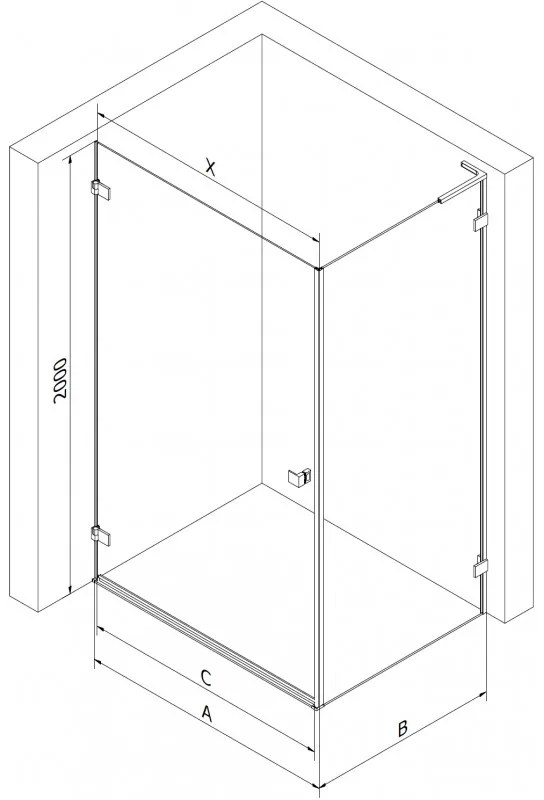 Mexen Lunar-B L sklápací sprchový kút ľavý 100 x 90 cm, číre sklo, zlatá lesklá, 832L-100-090-50-00-L