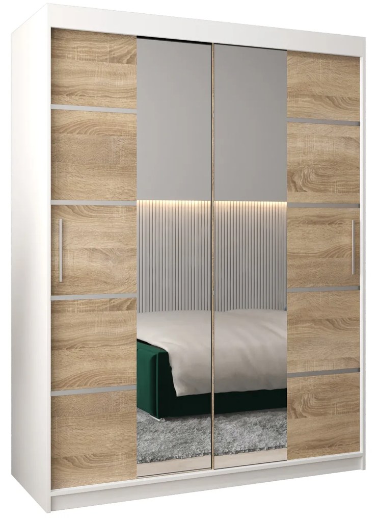 Šatníková skriňa 150 cm Verika 4 150 (biela + dub sonoma). Akcia -16%. Vlastná spoľahlivá doprava až k Vám domov. 1064278