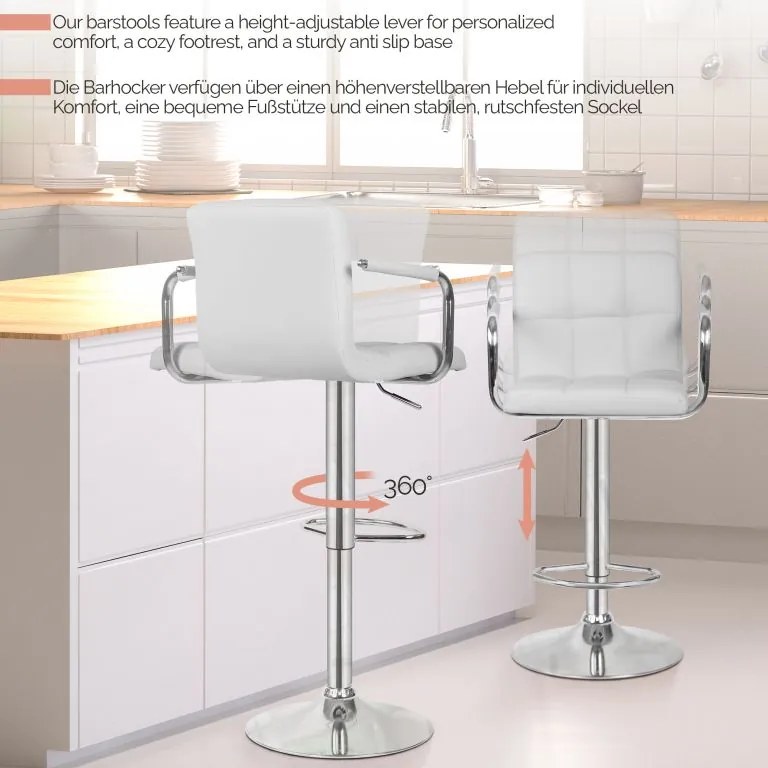 MIADOMODO Barová stolička 2 ks, s lakťovými opierkami, biela