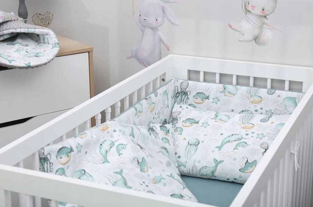 Detské bavlnené obliečky do postieľky 120x90 cm BABYMAM PREMIUM - Morský svet