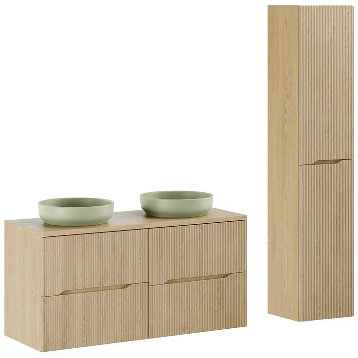 Koupelnová sestava Nordic River s deskou, umyvadly a skříňkami 120 cm dub cremona