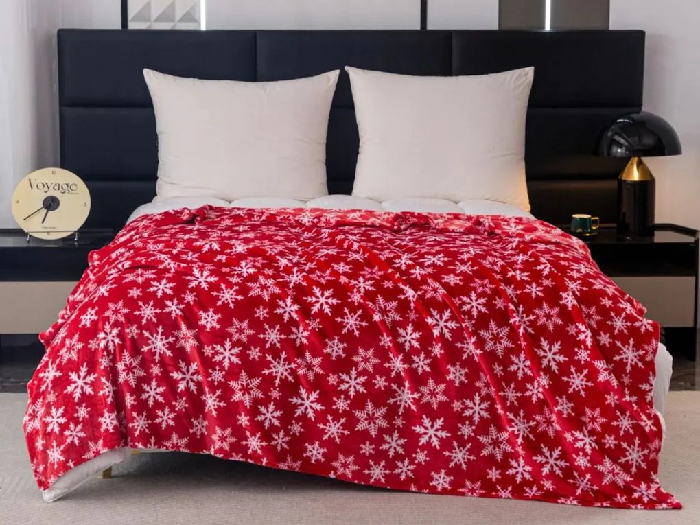 Vianočná mikroplyšová deka FROSTY FLAKES, červená Rozmer: 200 x 220 cm