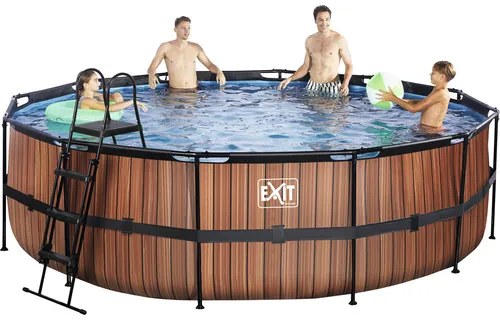Nadzemný bazén rámový EXIT Wood Pool ø488 x 122 cm design drevo s pieskovou filtráciou a rebríkom