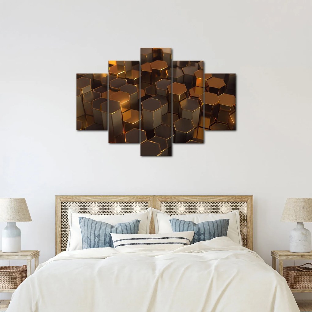 Obraz - Bronzové hexagóny (150x105 cm)