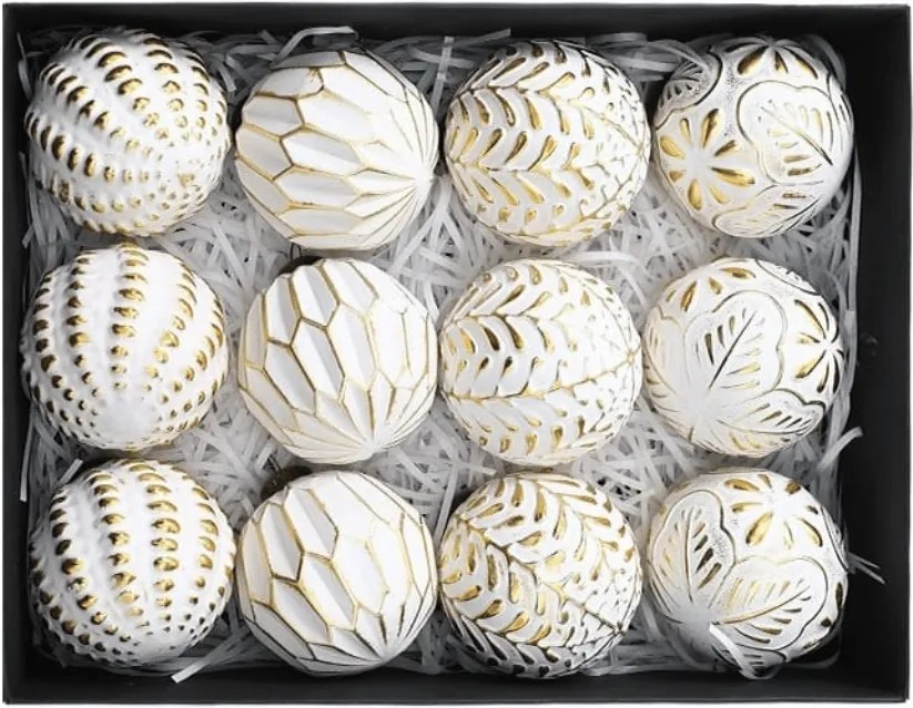 Súprava 12 ks vianočných ozdôb GOLD FESTIVE 7 cm, biele/zlaté