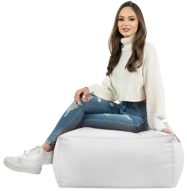 Taburetka biela kocka ekokoža