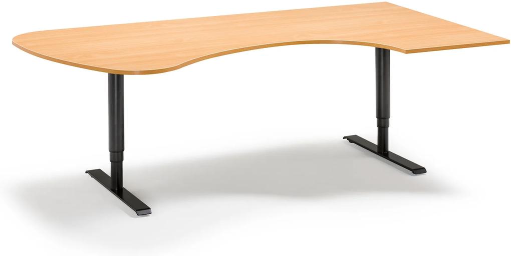 Výškovo nastaviteľný stôl Adeptus, pravý, 2200x1200 mm, buk lam./čierna