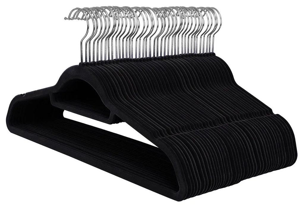 Vešiaky na oblečenie, protišmakové, zamatové, 50ks, čierne