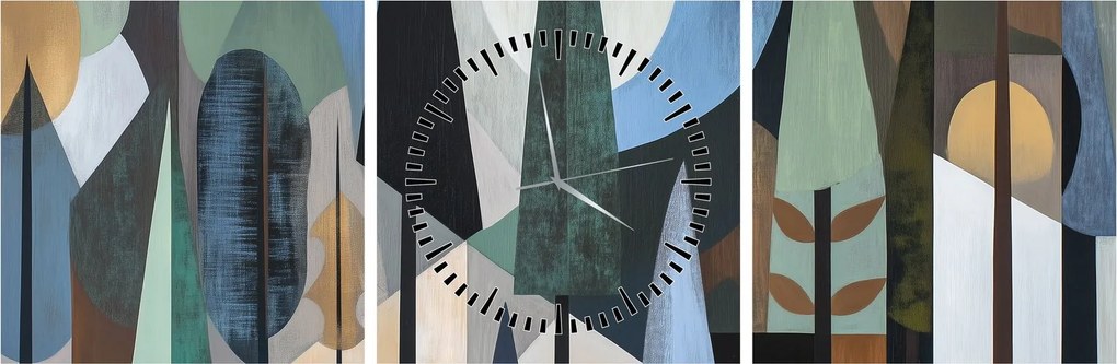 Obraz - Prírodná geometrická abstrakcia II. (s hodinami) (90x30 cm)