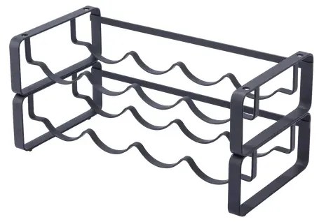 ADEO Stojan na fľaše vína alebo športové fľaše na pitie, čierny kov, stohovateľné 2 ks, MERLIN