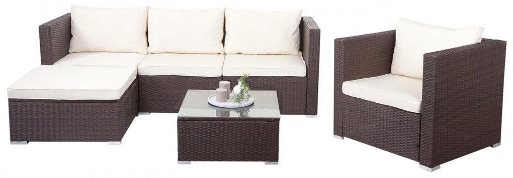 Polyratanová záhradná súprava Brescia - hnedá, krémové vankúše